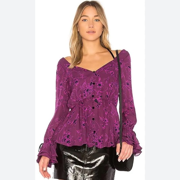 Cinq A Sept Mable Silk Top Size XXS Purple Floral Velvet - Picture 1 of 6